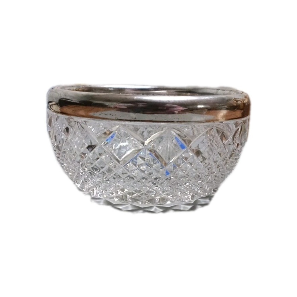 Vintage F.B. Rogers Silver Co. 24% Lead Crystal Bowl Silver Plated Rim. Germany